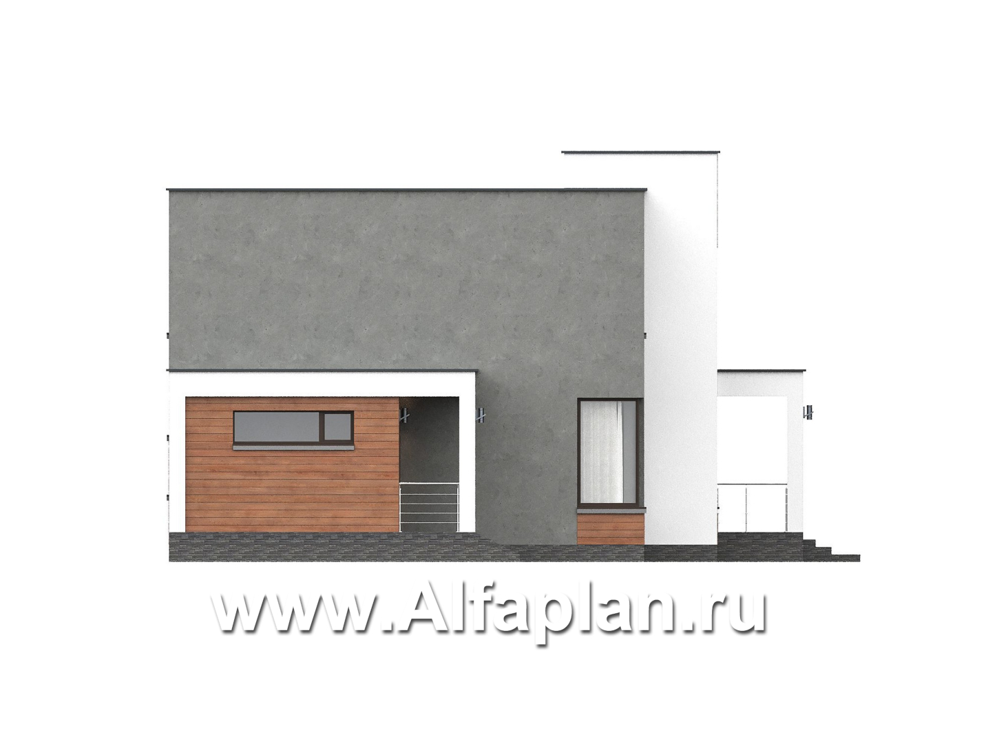 «Селектум» - красивый проект двухэтажного дома, планировка с мастер спальней, двусветная столовая, плоская крыша, в стиле минимализм - фасад дома