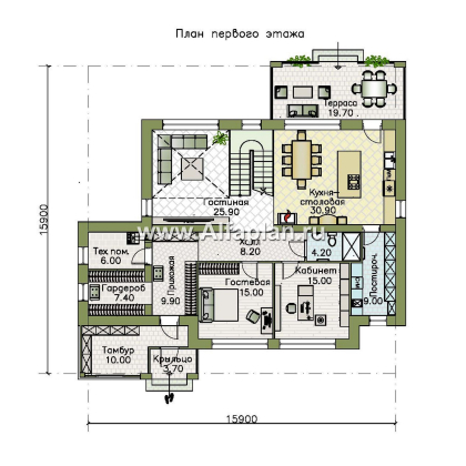 «Серебряный луч» - проект двухэтажного дома, планировка две спальни на 1эт и второй свет в гостиной, в современном стиле - превью план дома