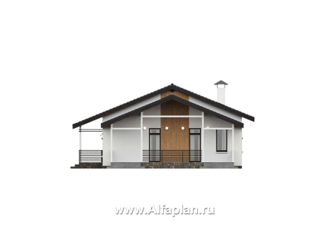 «Золотые поля»- проект одноэтажного дома, планировка мастер спальня и две детских, с террасой и двускатной крышей - превью фасада дома