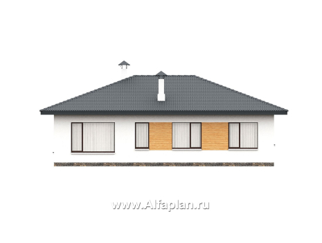 «Глория» - проект одноэтажного дома, терраса со стороны входа, планировка мастер спальня, 3 спальни - превью фасада дома