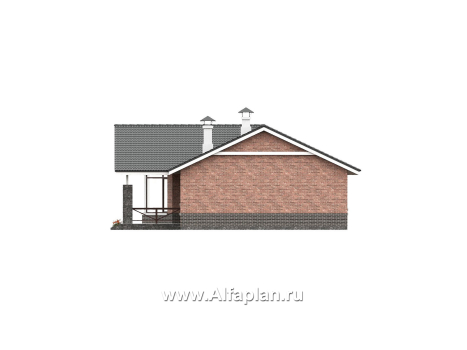 «Рубикон» - проект одноэтажного дома, планировка с панорамным эркером и с просторной террасой, в современном стиле - превью фасада дома