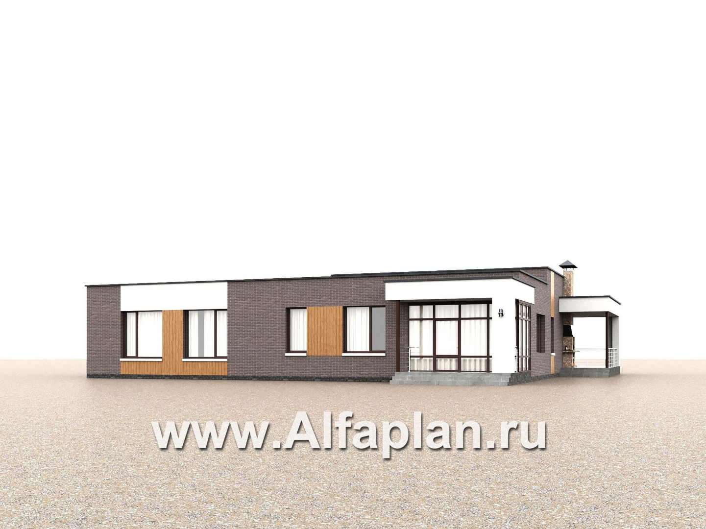 «Финансист» - проект одноэтажного дома, планировка мастер спальня, с сауной и с террасой - дизайн дома №2