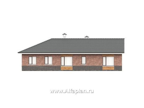 «Рубикон» - проект одноэтажного дома, планировка с панорамным эркером и с просторной террасой, в современном стиле - превью фасада дома