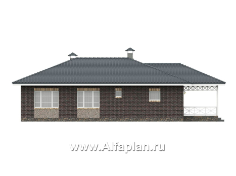 «Розенхайм» - проект одноэтажного дома в баварском стиле, планировка гостиная с эркером, кабинет и 2 спальни, с террасой - превью фасада дома