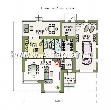 Проекты домов Альфаплан - «Рефлекс» - современный комфортабельный дом с гаражом - превью плана проекта №1