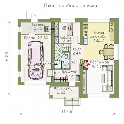 Проекты домов Альфаплан - «Серебро» - современный экономичный дом с гаражом - превью плана проекта №1