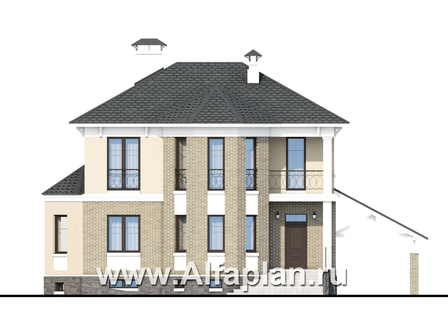 Проекты домов Альфаплан - «Классика плюс» - классический  особняк с цокольным этажом - изображение фасада №1