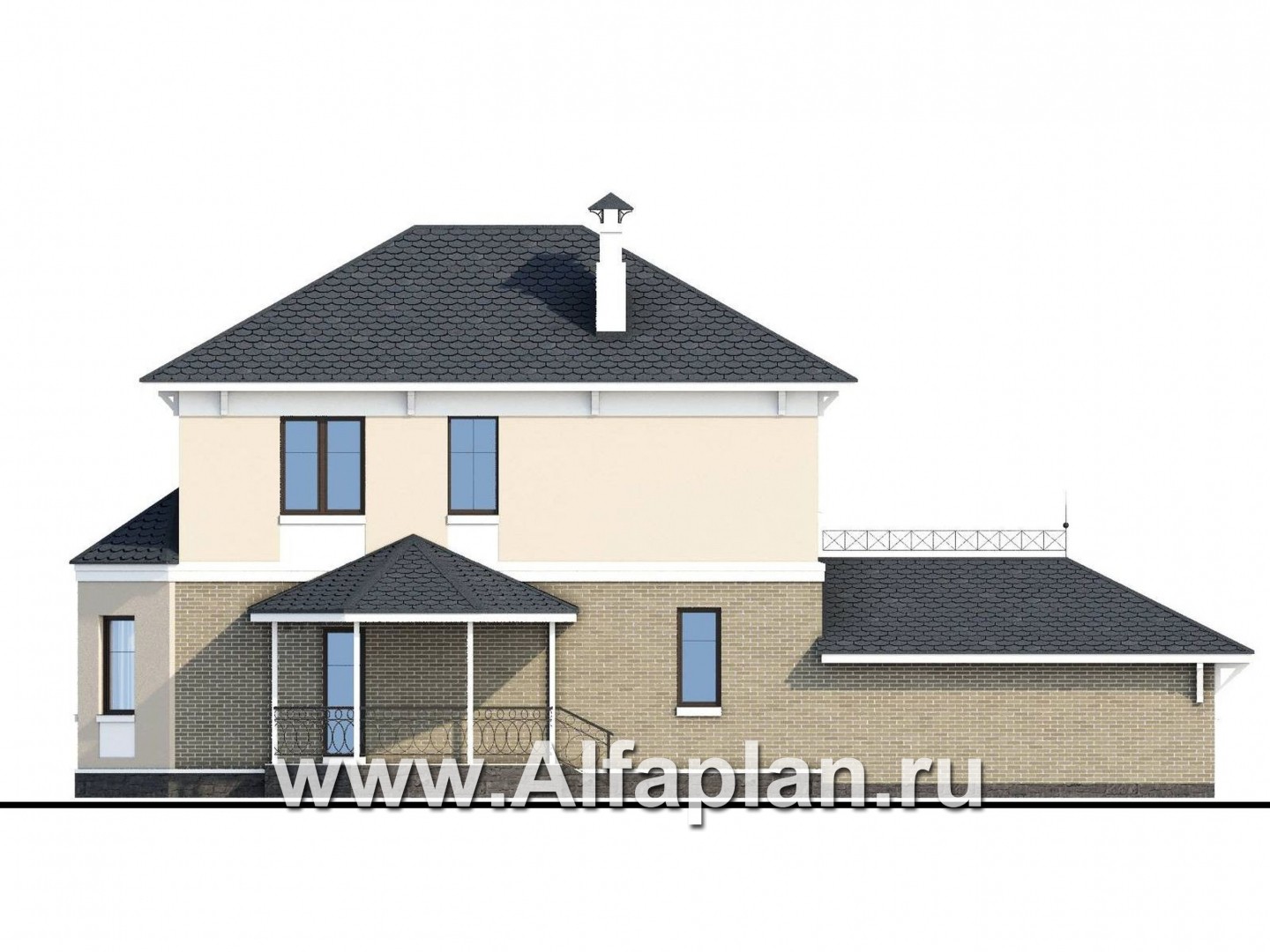 Проекты домов Альфаплан - «Классический» - двухэтажный особняк с эркером и гаражом на два автомобиля - изображение фасада №3