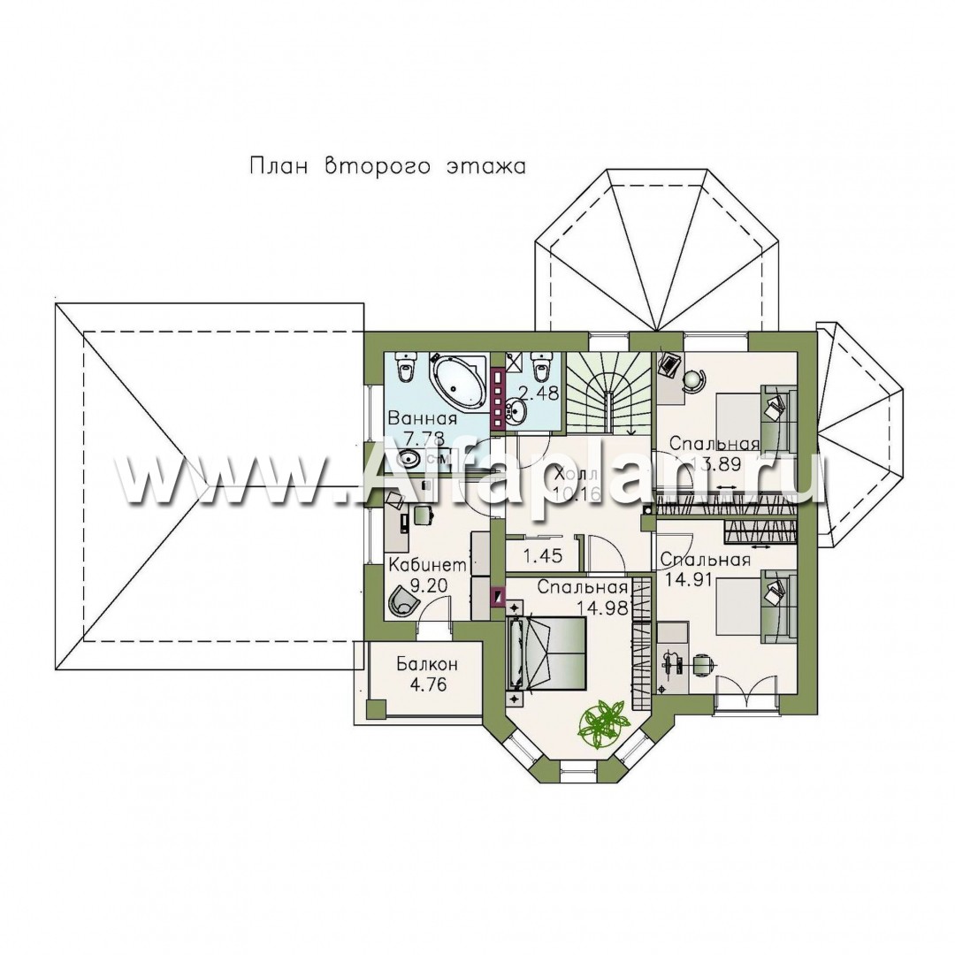 Проекты домов Альфаплан - «Классический» - двухэтажный особняк с эркером и гаражом на два автомобиля - изображение плана проекта №2