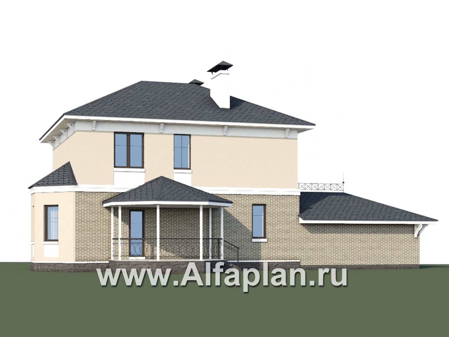 Проекты домов Альфаплан - «Классический» - двухэтажный особняк с эркером и гаражом на два автомобиля - дополнительное изображение №1