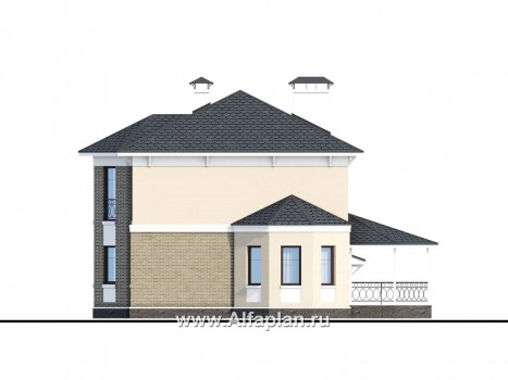 Проекты домов Альфаплан - «Классический» - двухэтажный особняк с эркером и гаражом на два автомобиля - превью фасада №2