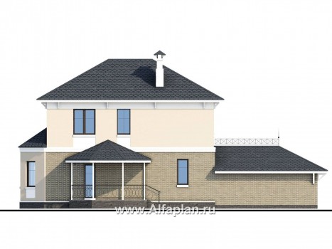 Проекты домов Альфаплан - «Классический» - двухэтажный особняк с эркером и гаражом на два автомобиля - превью фасада №3