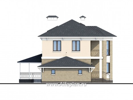 Проекты домов Альфаплан - «Классический» - двухэтажный особняк с эркером и гаражом на два автомобиля - превью фасада №4