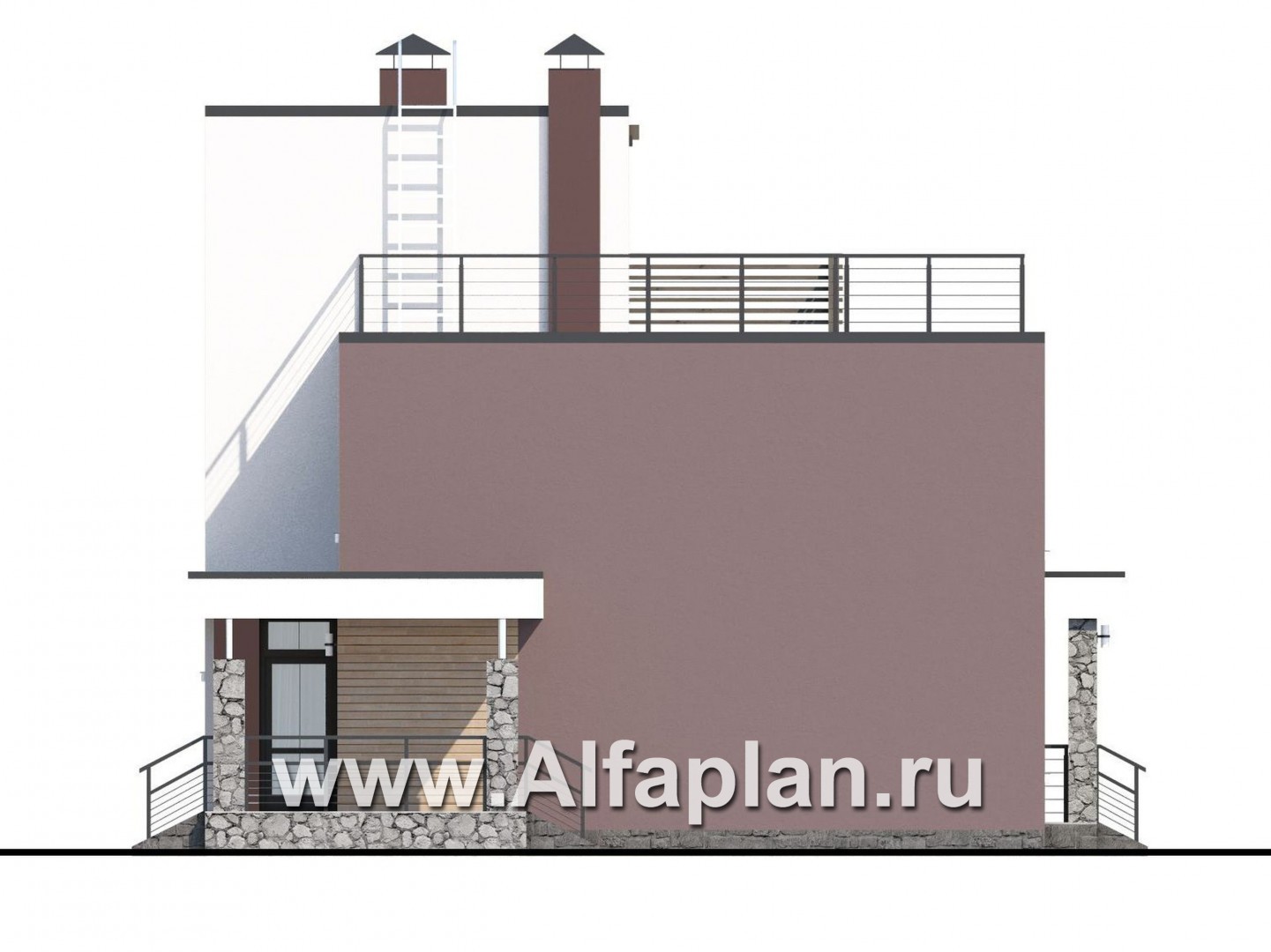 Проекты домов Альфаплан - «Динамика» - проект двухэтажного дома в стиле хай-тек, с эксплуатируемой кровлей - изображение фасада №2