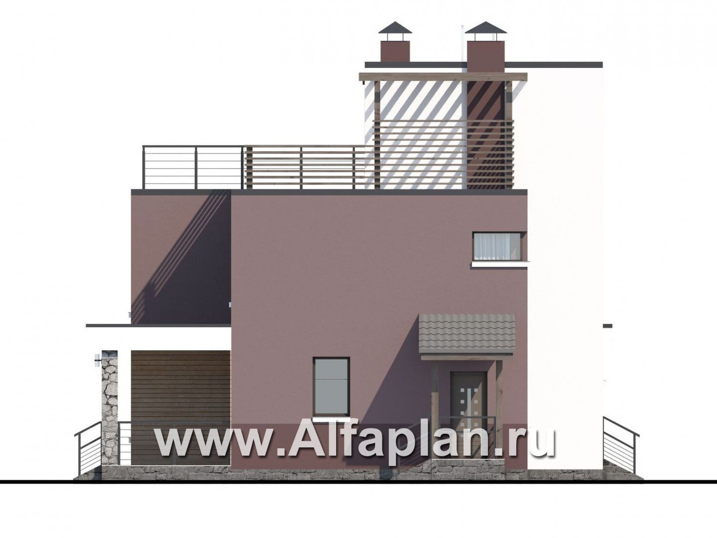Проекты домов Альфаплан - «Динамика» - проект двухэтажного дома в стиле хай-тек, с эксплуатируемой кровлей - изображение фасада №3