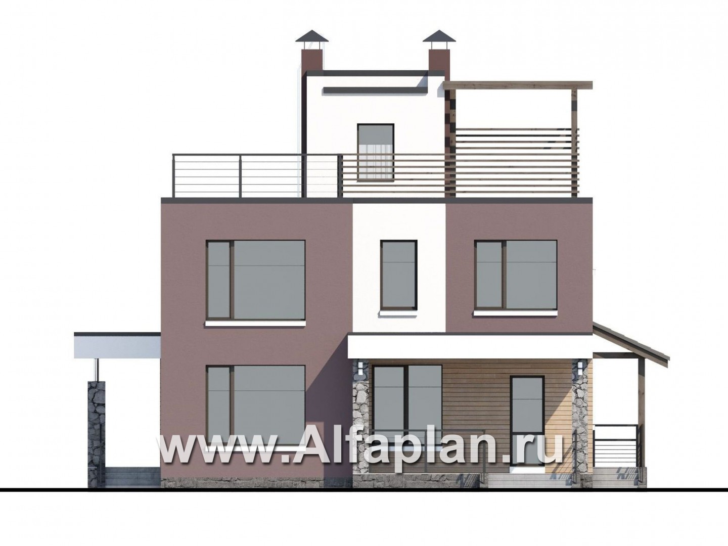 Проекты домов Альфаплан - «Динамика» - проект двухэтажного дома в стиле хай-тек, с эксплуатируемой кровлей - изображение фасада №4