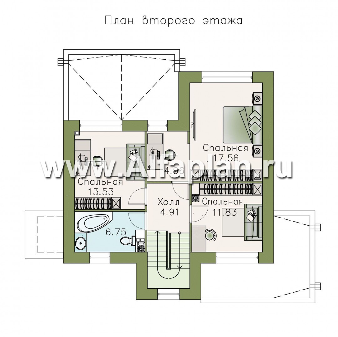 Проекты домов Альфаплан - «Динамика» - проект двухэтажного дома в стиле хай-тек, с эксплуатируемой кровлей - план проекта №2