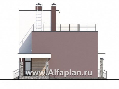 Проекты домов Альфаплан - «Динамика» - проект двухэтажного дома в стиле хай-тек, с эксплуатируемой кровлей - превью фасада №2