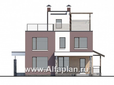 Проекты домов Альфаплан - «Динамика» - проект двухэтажного дома в стиле хай-тек, с эксплуатируемой кровлей - превью фасада №4