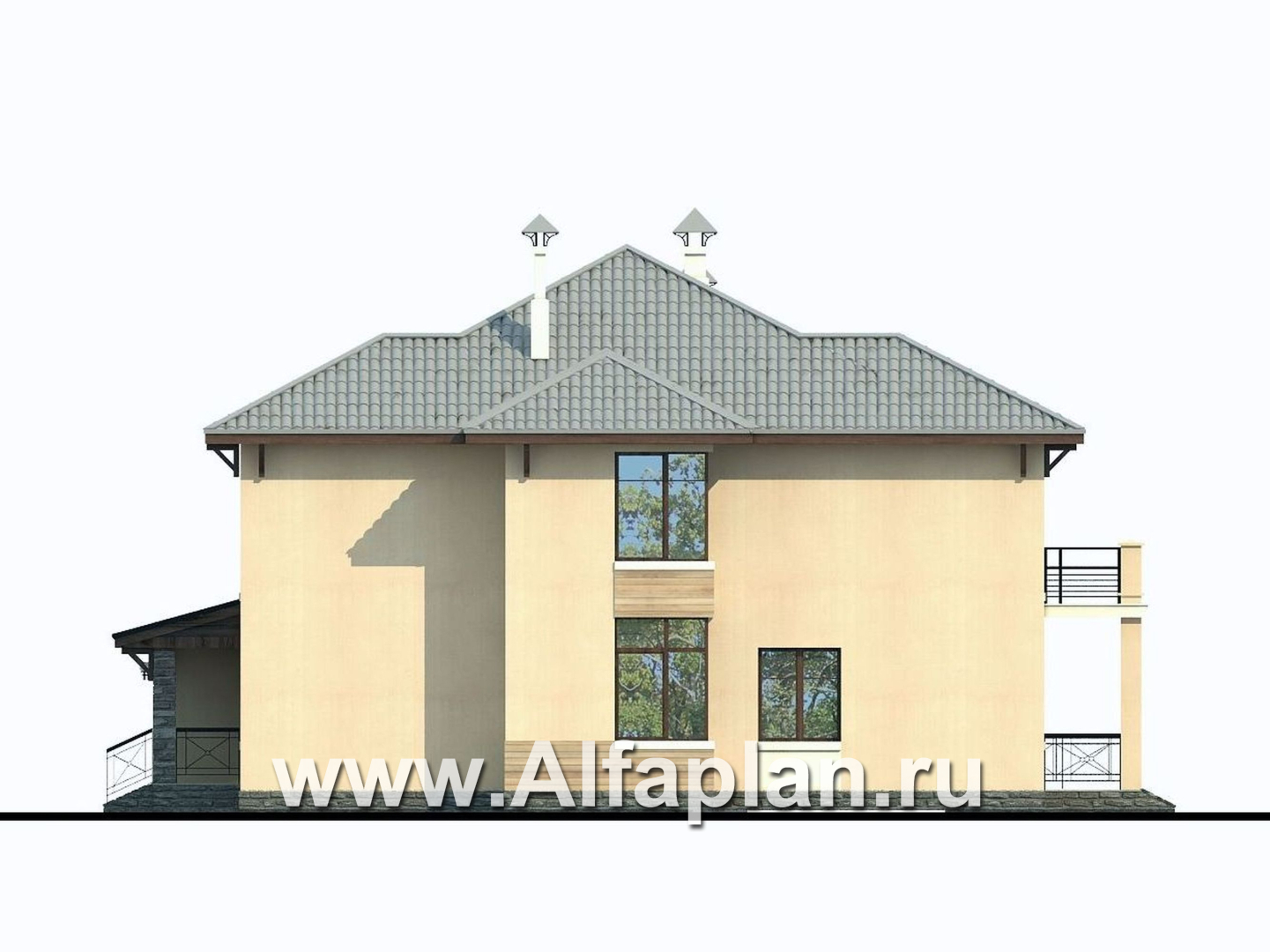 Проекты домов Альфаплан - «Монтекки» - двухэтажный коттедж с гаражом на две машины - изображение фасада №2