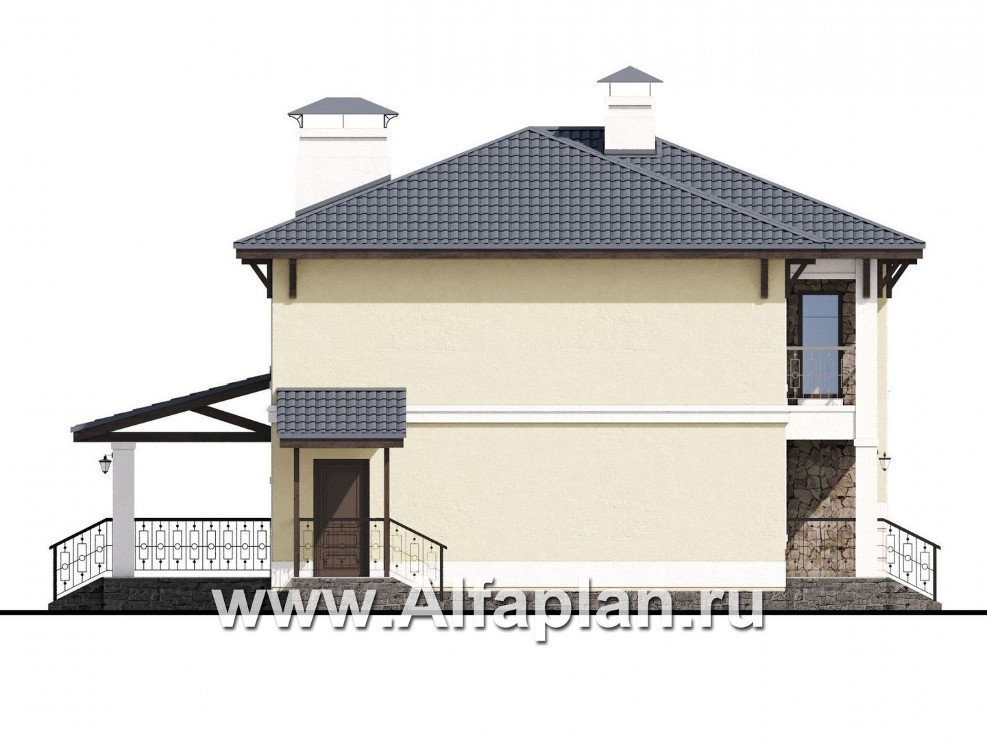 Проекты домов Альфаплан - «Манор» — сбалансированный комфортный коттедж - изображение фасада №3