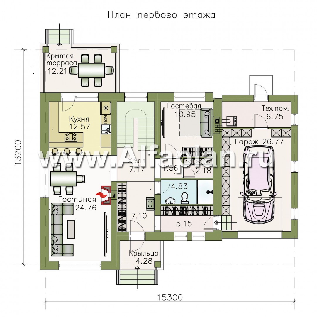 Проекты домов Альфаплан - «Манор» — сбалансированный комфортный коттедж с гаражом - план проекта №1