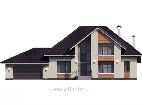 Проекты домов Альфаплан - «Кассиопея» - комфортабельный мансардный дом с большим гаражом - превью фасада №1