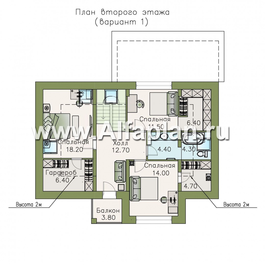 Проекты домов Альфаплан - «Кассиопея» - мансардный дом с шестью спальнями - изображение плана проекта №2
