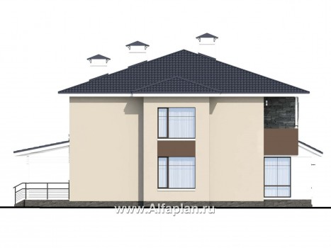 Проекты домов Альфаплан - «Опал» - двухэтажный коттедж с большим крытым балконом - превью фасада №3
