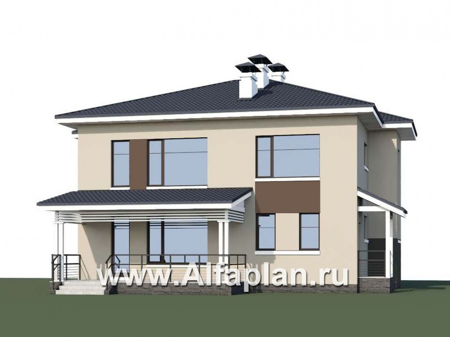 Проекты домов Альфаплан - «Опал» - двухэтажный коттедж с большим крытым балконом - дополнительное изображение №1