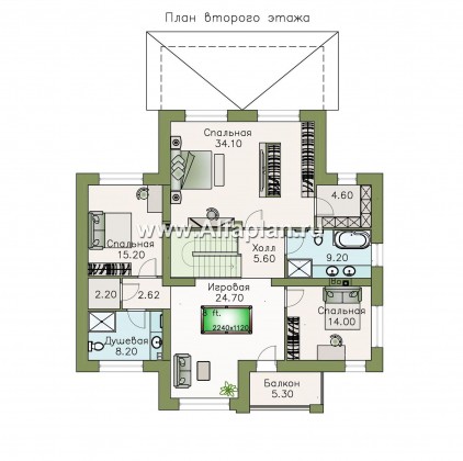 Проекты домов Альфаплан - «Высшая лига» -  комфортабельный двухэтажный дом с двумя жилыми комнатами на 1 этаже - превью плана проекта №2