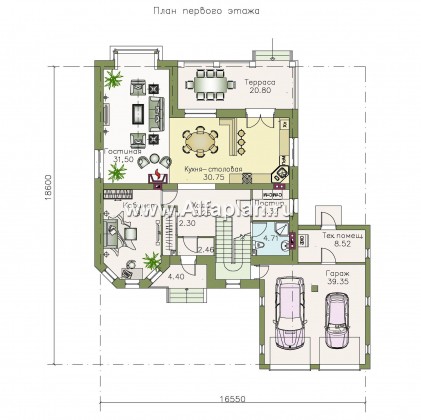 Проекты домов Альфаплан - «Гольфстрим» - современный коттедж с гаражом - превью плана проекта №1