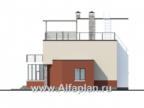 Проекты домов Альфаплан - «Земляничная долина» - коттедж с плоской кровлей и эффектным планом - превью фасада №3