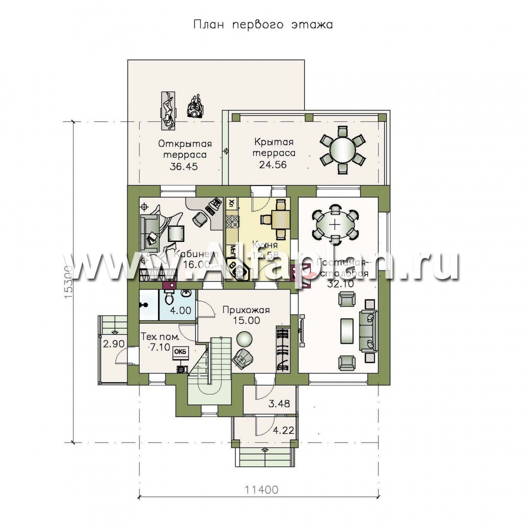 Проекты домов Альфаплан - «Бергедорф» - экономичный дом с двускатной кровлей - план проекта №1