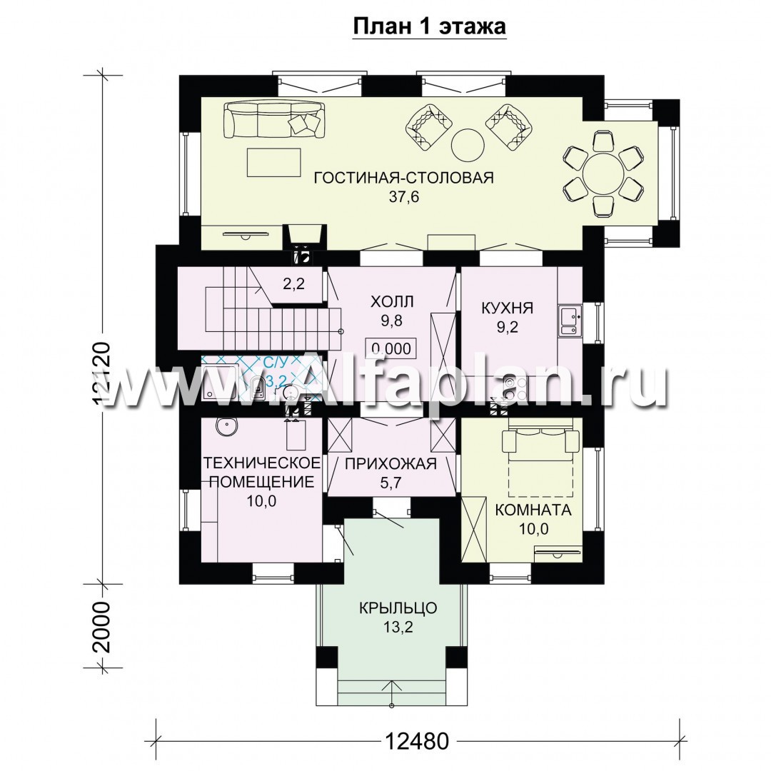 Проекты домов Альфаплан - Двухэтажный кирпичный дом(пять спален) - изображение плана проекта №1