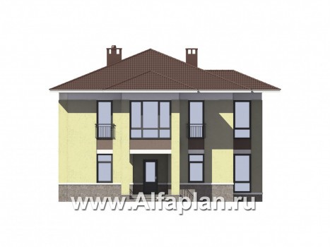 Проекты домов Альфаплан - Двухэтажный кирпичный дом(пять спален) - превью фасада №1