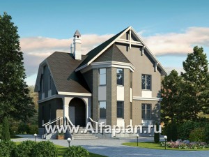 Проекты домов Альфаплан - «Успех» -двухэтажный дом  с верандой и эркером - превью основного изображения