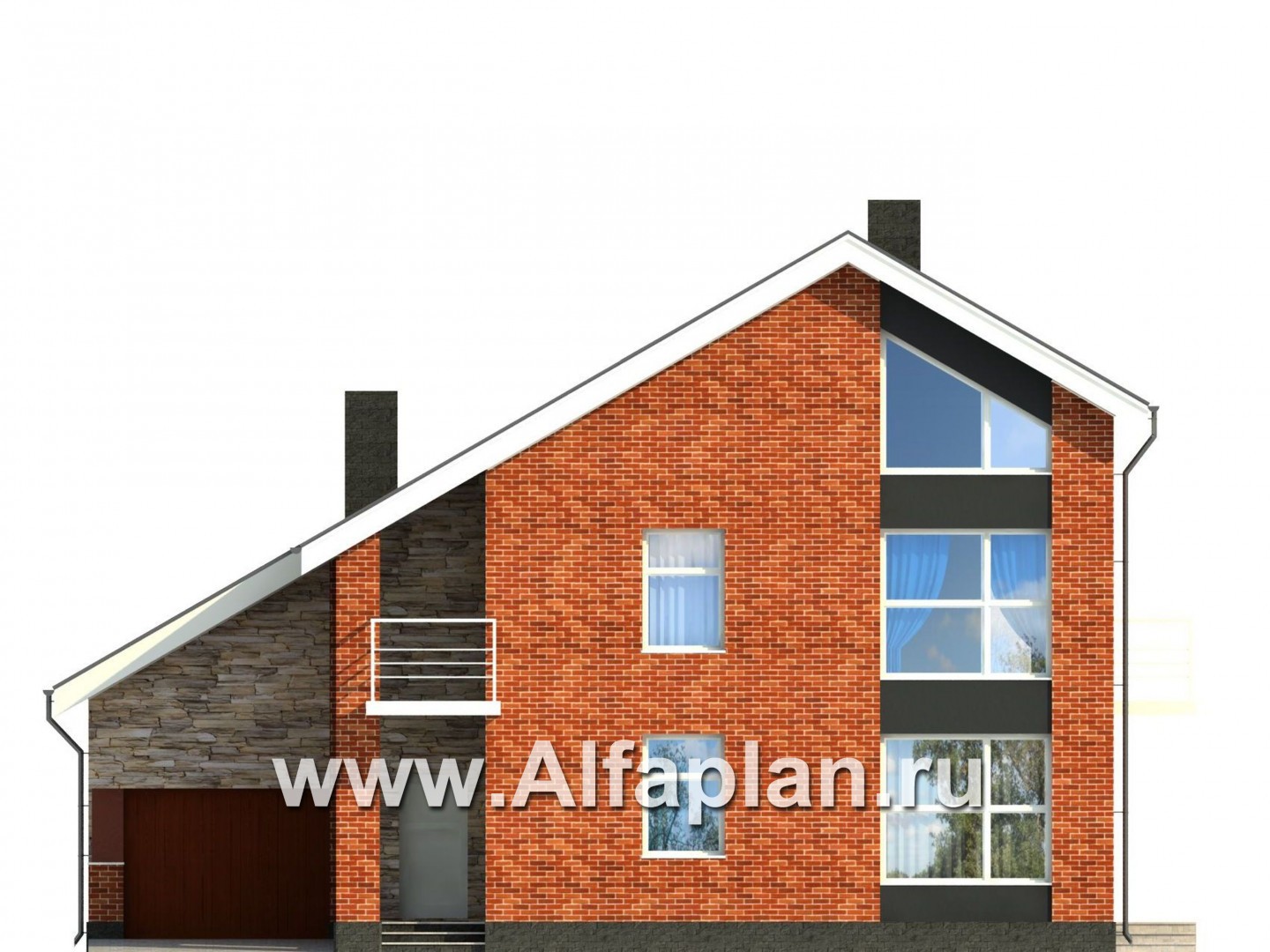 Проекты домов Альфаплан - Современный трехэтажный кирпичный коттедж - изображение фасада №3