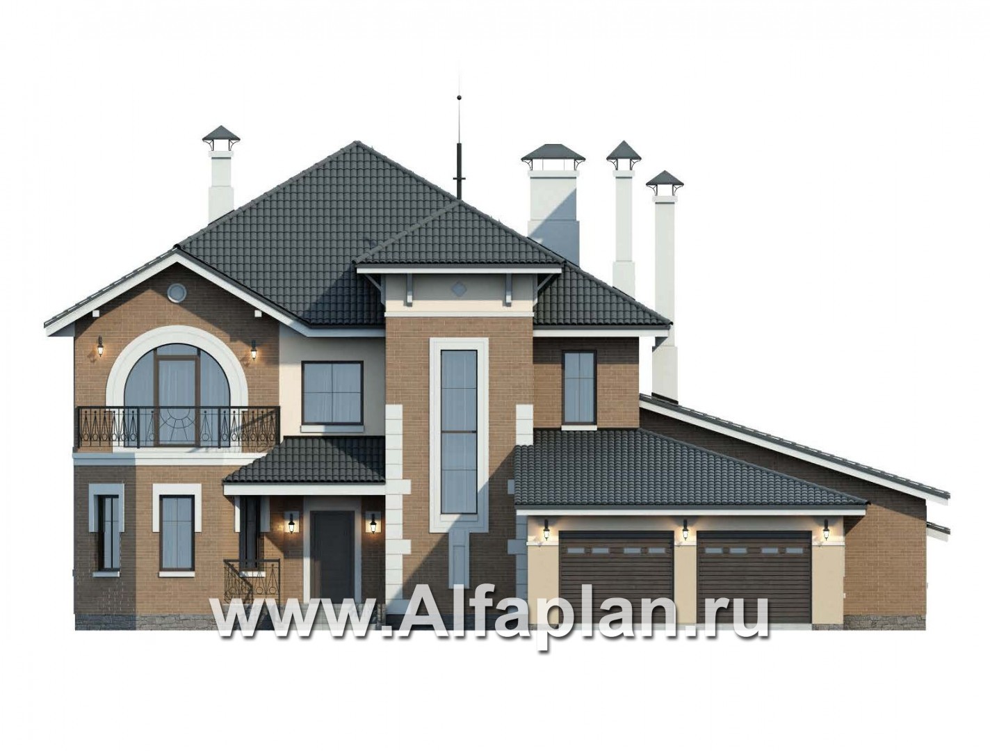 Проекты домов Альфаплан - 137Б «Феникс» + СПА-центр 288В - удобный дом с комплексом для отдыха - изображение фасада №1