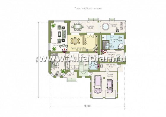 Проекты домов Альфаплан - 137Б «Феникс» + СПА-центр 288В - удобный дом с комплексом для отдыха - превью плана проекта №1