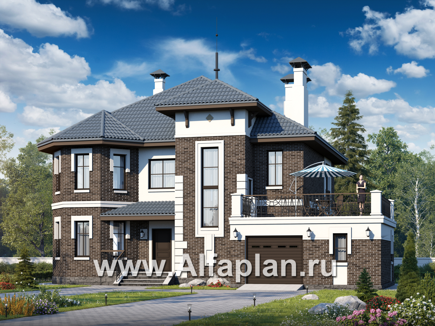 Проекты домов Альфаплан - «Феникс» - комфортабельный  коттедж с террасой - основное изображение