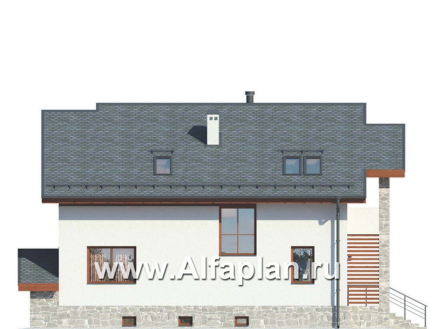 Проекты домов Альфаплан - Современный коттедж с цокольным этажом - изображение фасада №2