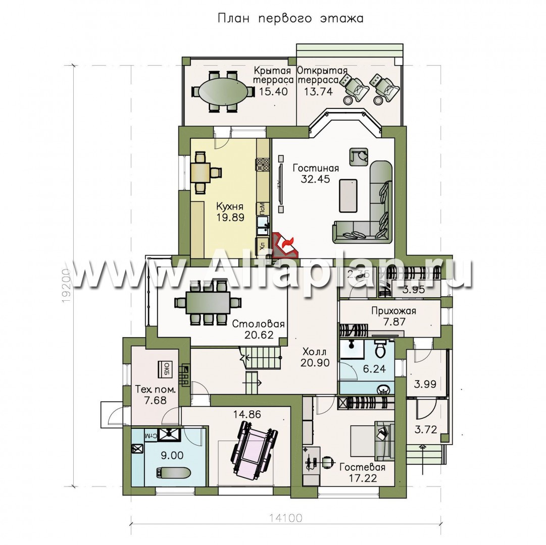 Проекты домов Альфаплан - «Вяземский» - комфортабельный коттедж с террасами для отдыха - план проекта №1