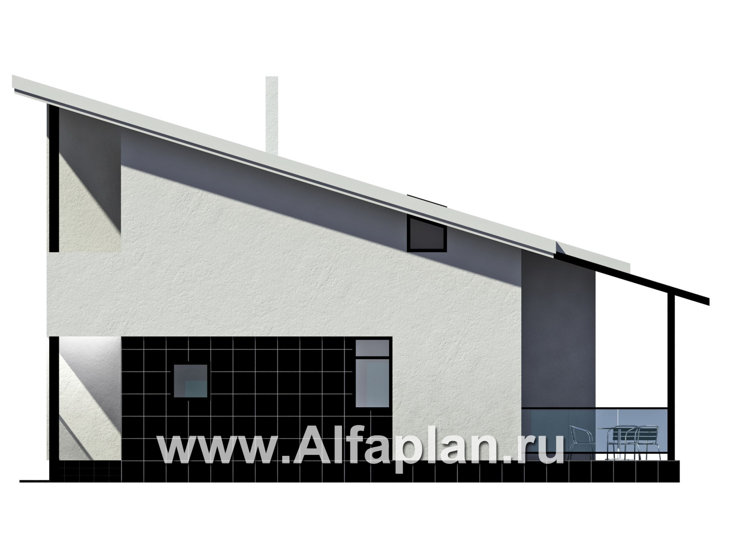 Проекты домов Альфаплан - Кирпичный дом эконом-класса с односкатной кровлей - изображение фасада №1