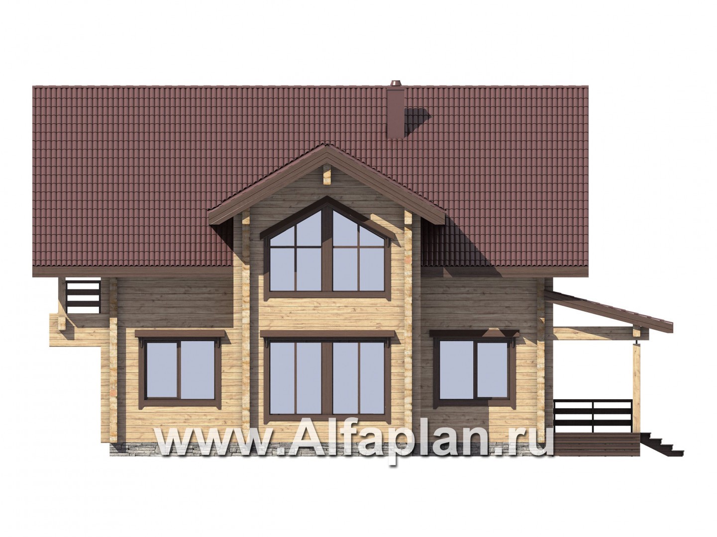 Проекты домов Альфаплан - Деревянный дом для большой семьи - изображение фасада №2