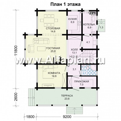Проекты домов Альфаплан - Деревянный дом для большой семьи - превью плана проекта №1