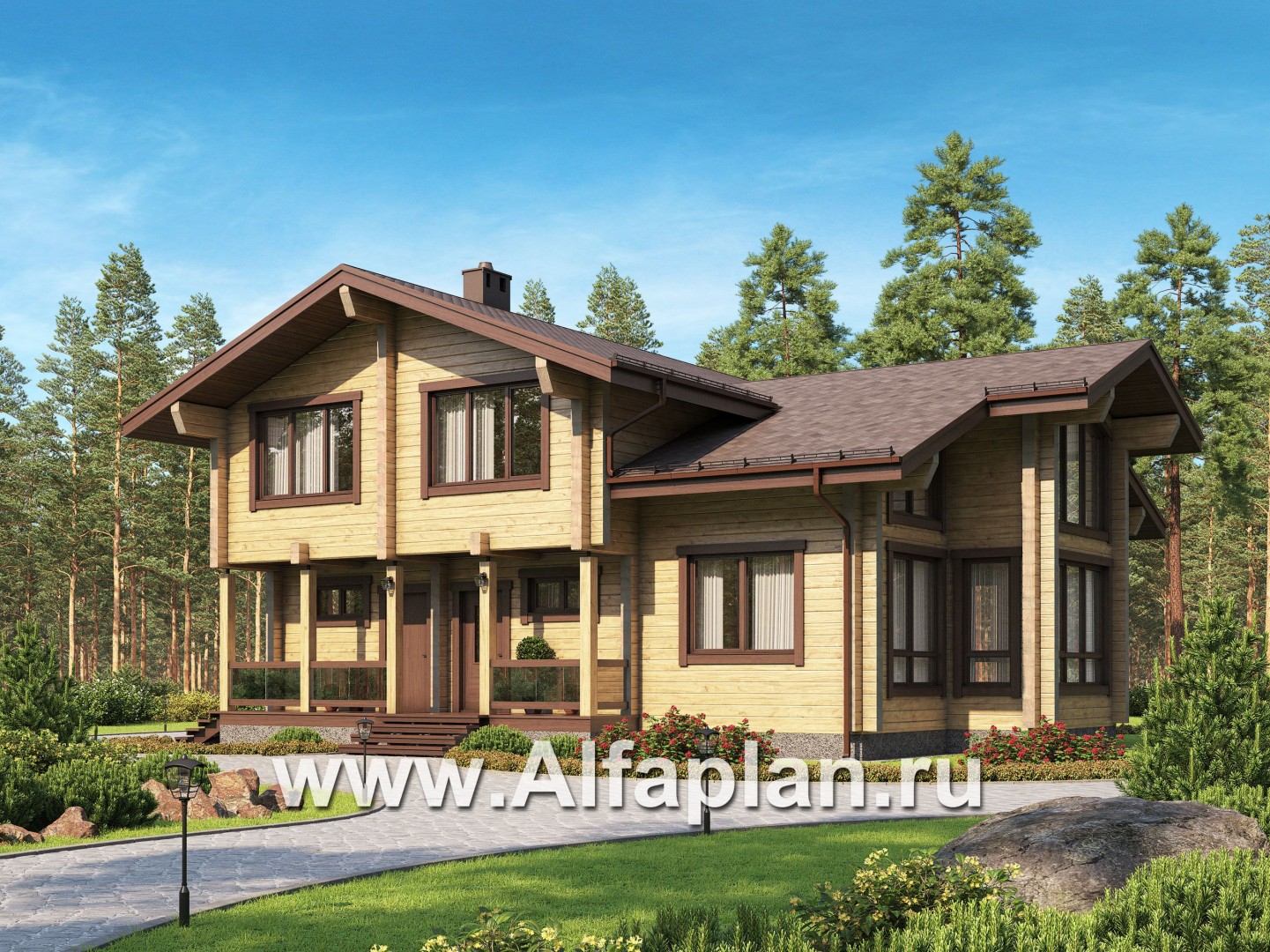 Проекты домов Альфаплан - Дом из бруса с красивой двусветной гостиной - основное изображение