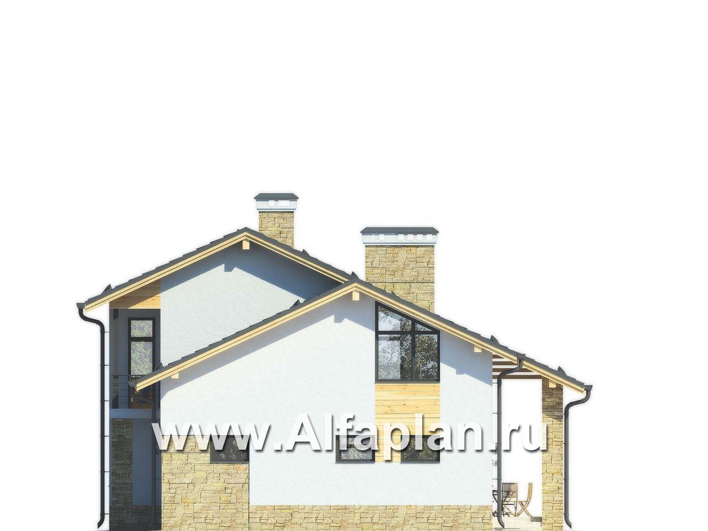 Проекты домов Альфаплан - Современный дом с гаражом и жилой мансардой - изображение фасада №2