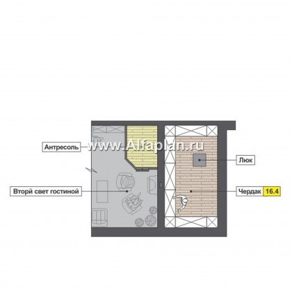Проекты домов Альфаплан - Одноэтажный загородный дом с навесом для машины - превью плана проекта №2