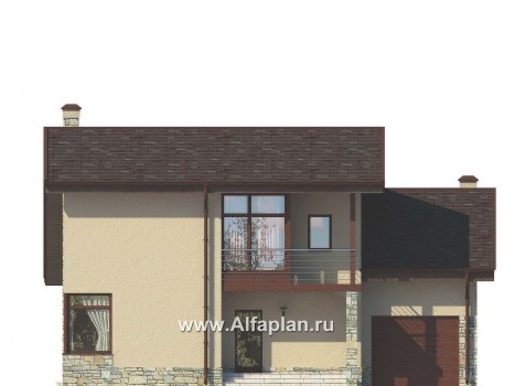Проекты домов Альфаплан - Уютный загородный дом из газобетона - превью фасада №1